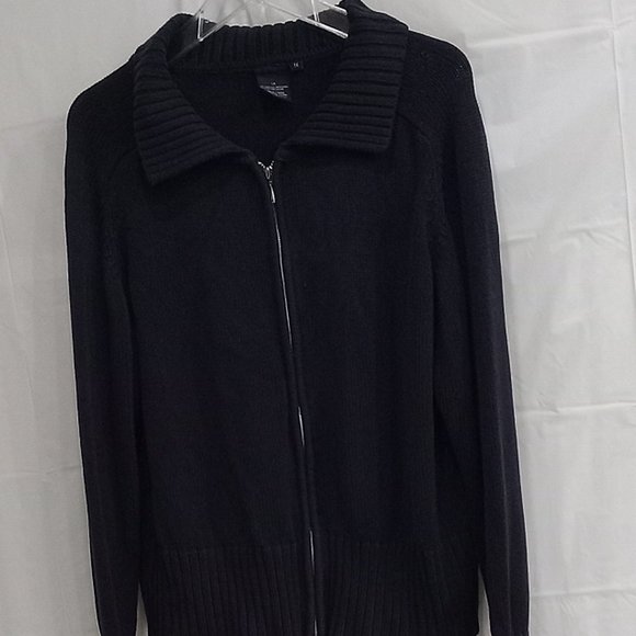 Cardigan Knitted Navy Blue 45 % Cotton & 55 Acrylic Woman' 1X Front Zipper. - Picture 6 of 7